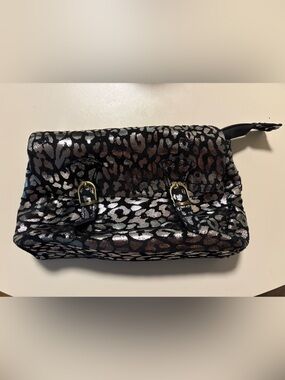 Genuine Leather Black Metallic Leopard Purse
